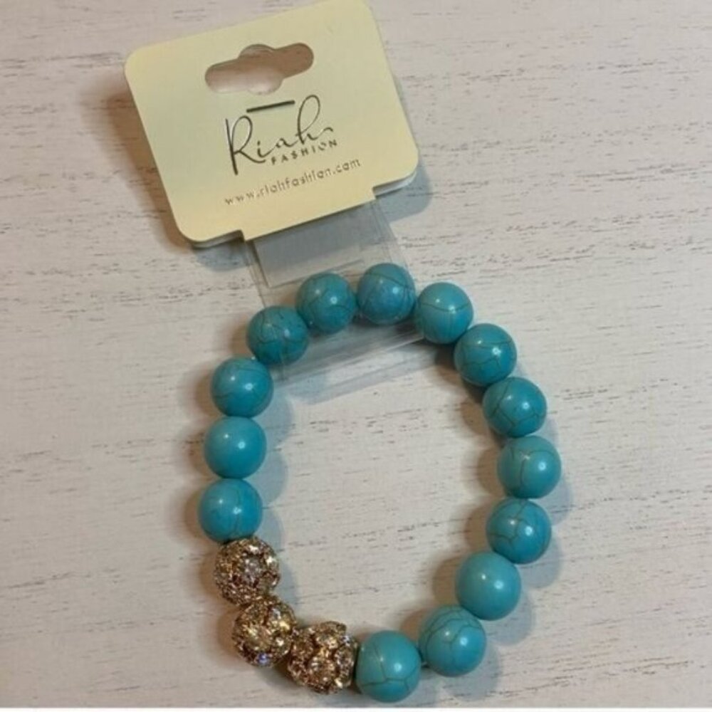NEW Riah Fashion Turquoise & Crystal Rhinestone Bracelet-NEW